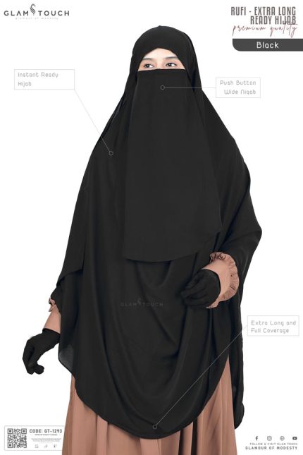 RUFI-Extra Long Instant Ready Hijab & Niqab Set | GT-1293