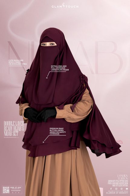 MLEYA DOUBLE LAYER READY HIJAB-NIQAB SET | GT-1810